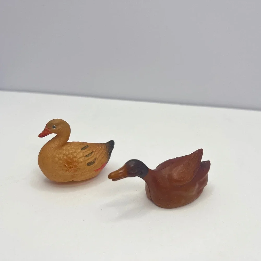 Antique Celluloid Miniature Duck Figurines 1930s Lot of 2 Toy Mallard Rattle‎